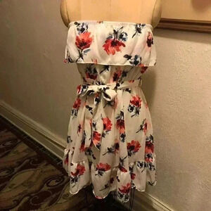 Strapless Ruffled Belted Floral Dress Size Medium NWT